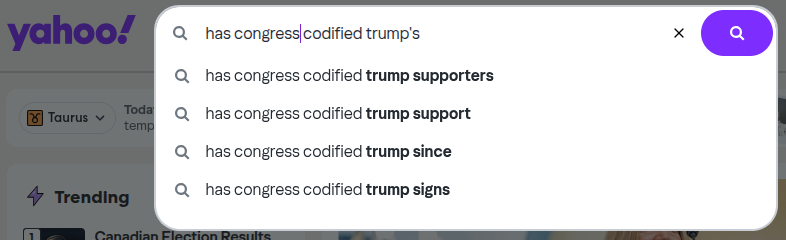 [ Yahoo
search: has congress codified trump's ]